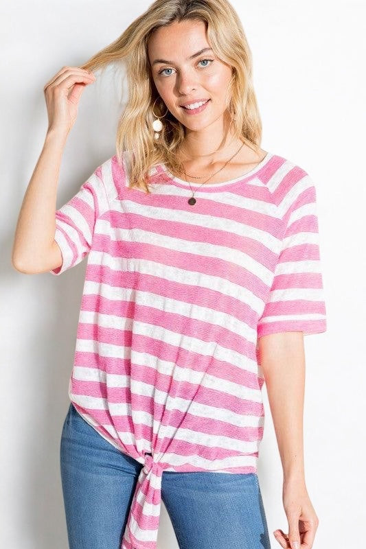 Striped Front Tie T-Shirt