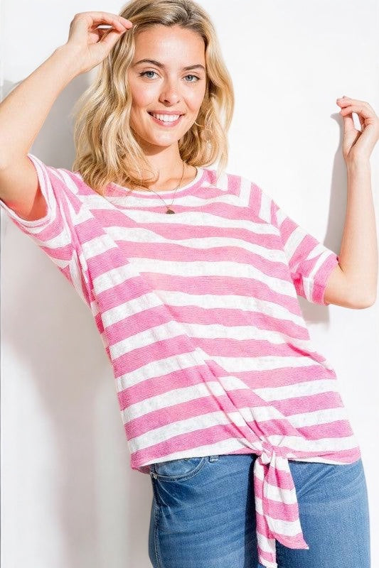 Striped Front Tie T-Shirt