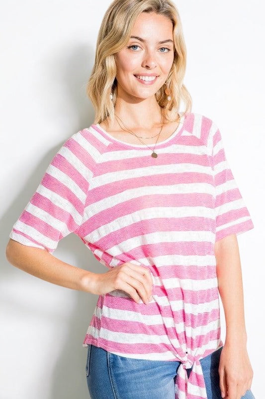 Striped Front Tie T-Shirt