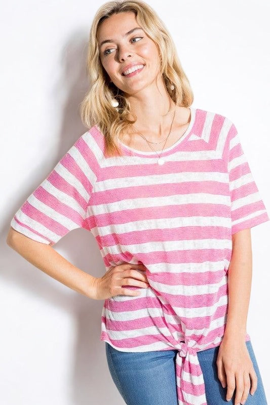 Striped Front Tie T-Shirt