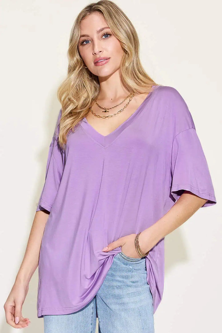 Bamboo V-Neck Drop Shoulder T-Shirt Tops