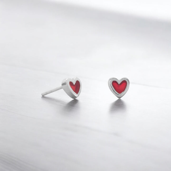 Dainty Red Heart Sterling Silver Stud Earrings Earrings