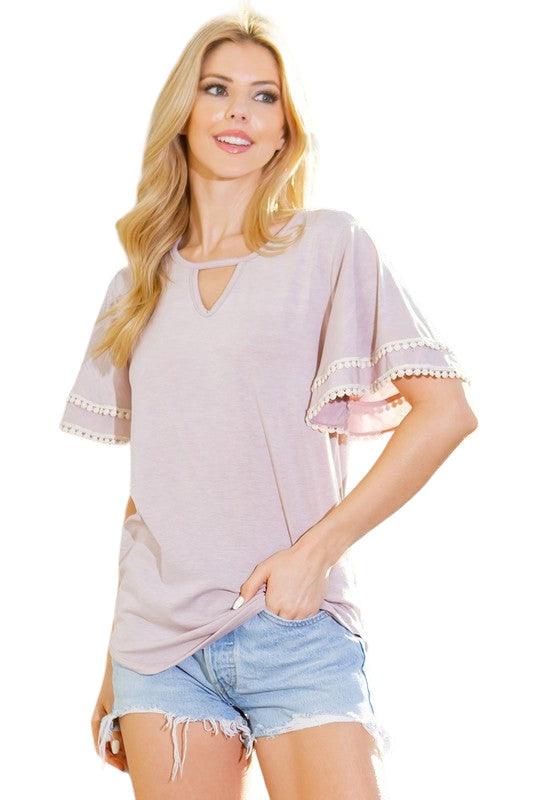 Pom Pom Flutter Sleeve Knit Top Shirts & Tops