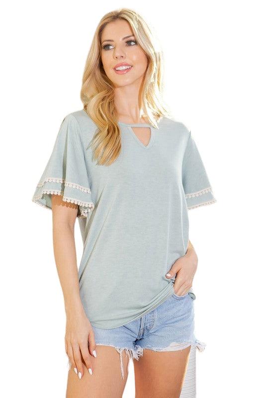 Pom Pom Flutter Sleeve Knit Top Shirts & Tops