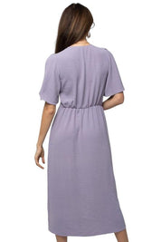 Solid V-Neck Midi Dress With Front Knot Midi Dresses