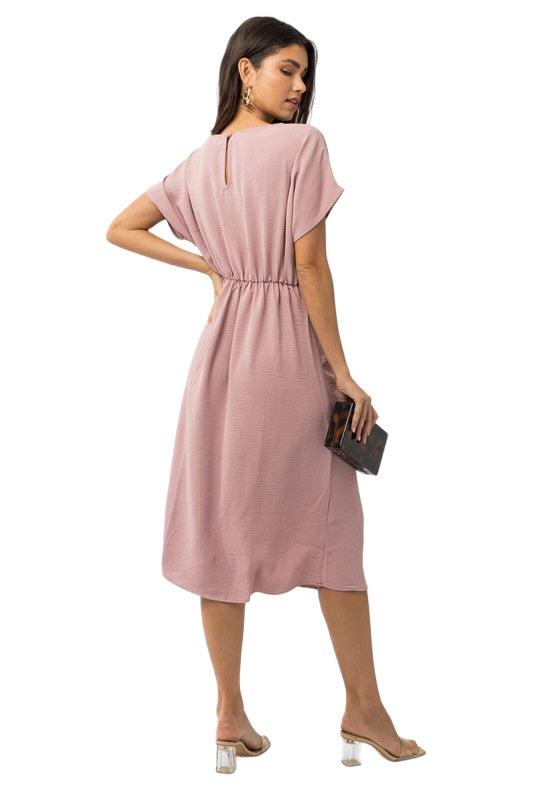 Elastic Shirring Midi Dress Midi Dresses