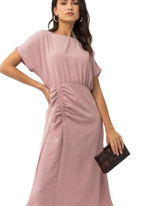 Elastic Shirring Midi Dress Midi Dresses