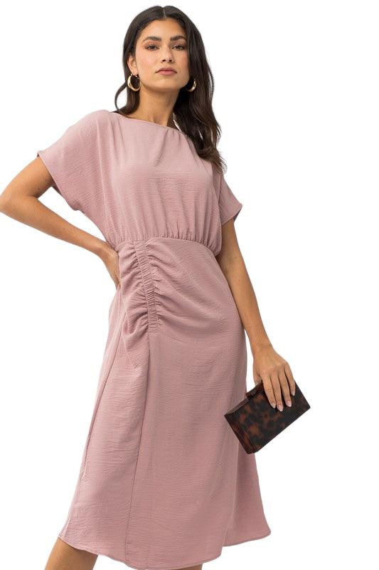 Elastic Shirring Midi Dress Midi Dresses