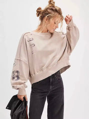Printed Round Neck Dropped Shoulder Sweatshirt | Sweatshirts Daverri Fashions