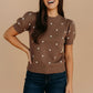 Daverri Ribbed Polka Dot Round Neck Knit Top
