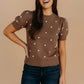 Daverri Ribbed Polka Dot Round Neck Knit Top