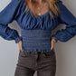 Daverri Smocked Long Sleeve Denim Top