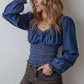 Daverri Smocked Long Sleeve Denim Top