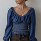 Daverri Smocked Long Sleeve Denim Top