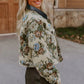 Vintage Floral Print Zip Up Contrast Collared Jacket - DAVERRI FASHIONS