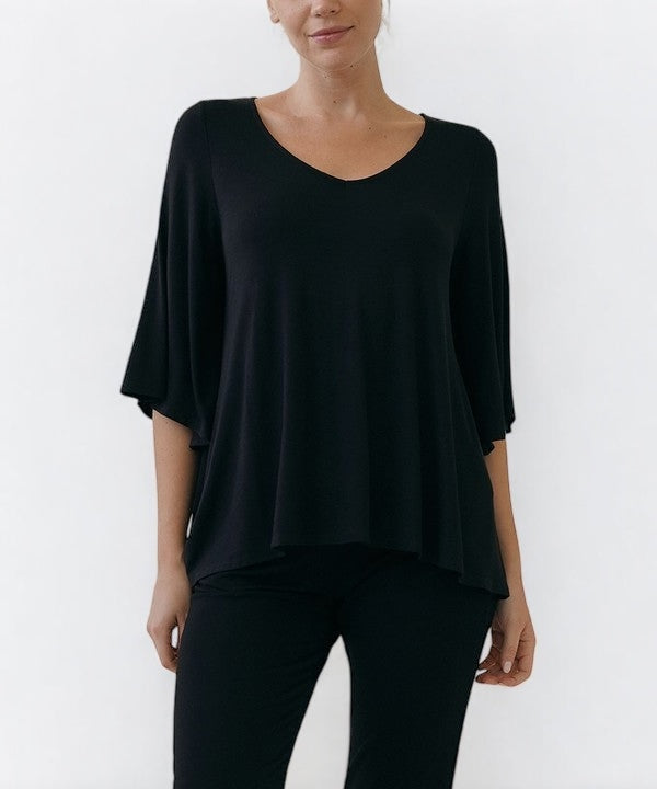 Full Size Flared Sleeve Bamboo Top Tops