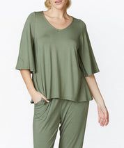 Full Size Flared Sleeve Bamboo Top Tops