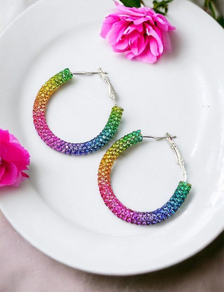 Rainbow Sparkle Hoop Earrings Earrings