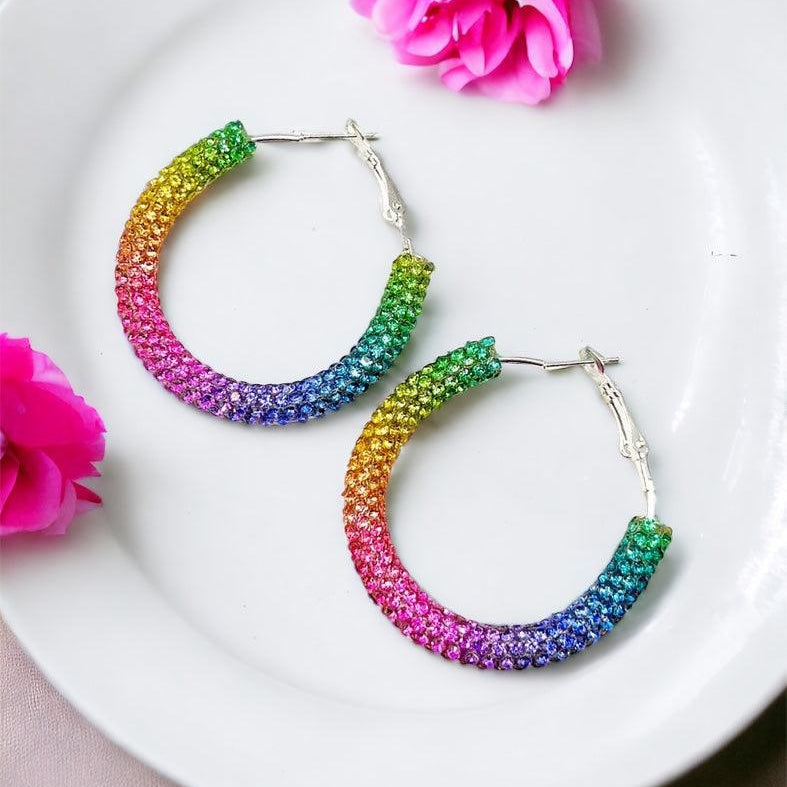 Rainbow Sparkle Hoop Earrings Earrings