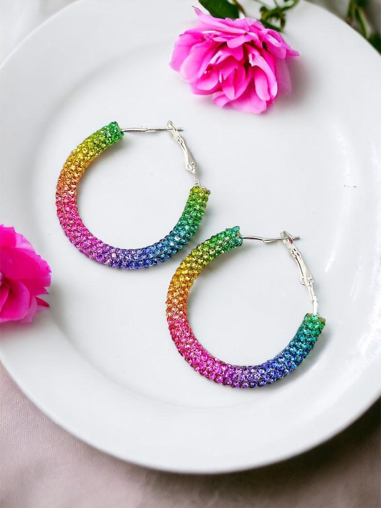 Rainbow Sparkle Hoop Earrings Earrings