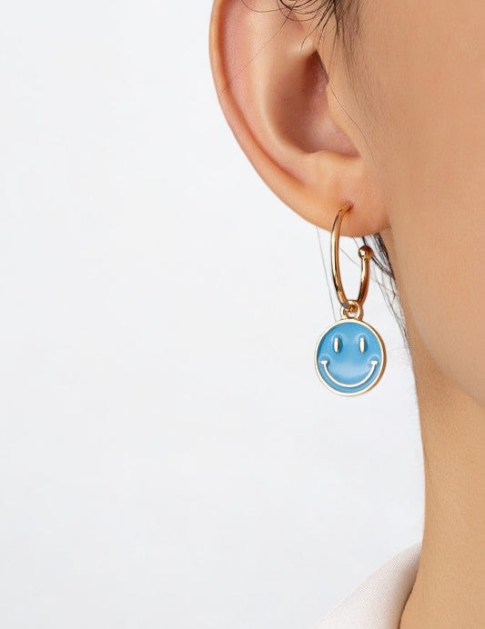 Smiley face charm hoop earrings Earrings