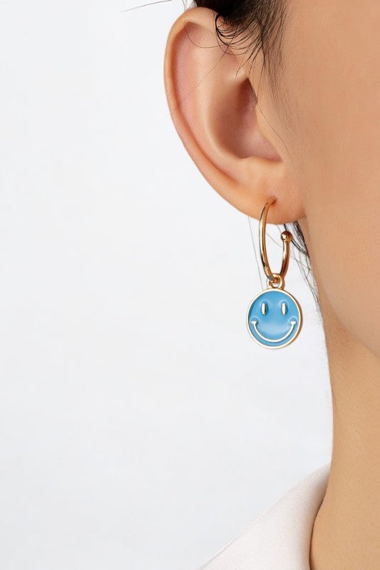 Smiley face charm hoop earrings Earrings