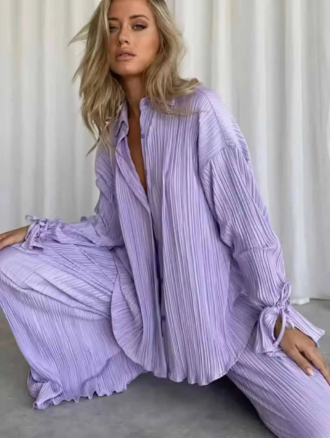 Button Up Long Sleeve Top and Pants Set | Outfit Sets Daverri Fashions