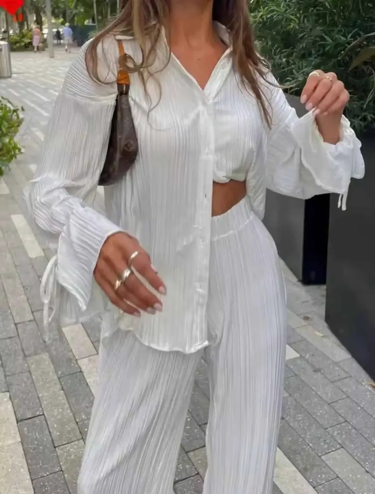 Button Up Long Sleeve Top and Pants Set - DAVERRI FASHIONS