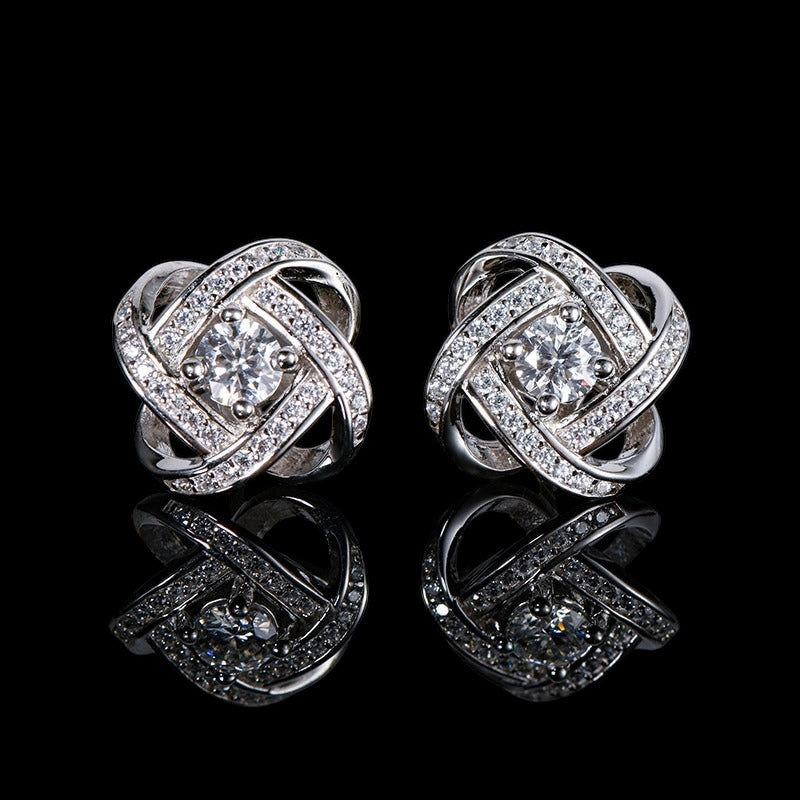 Silver Moissanite Love Knot Stud Earrings Earrings