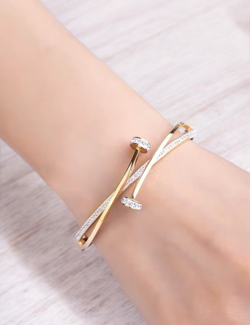 Crystal Pave Nail Stainless Steel Bangle Bracelets