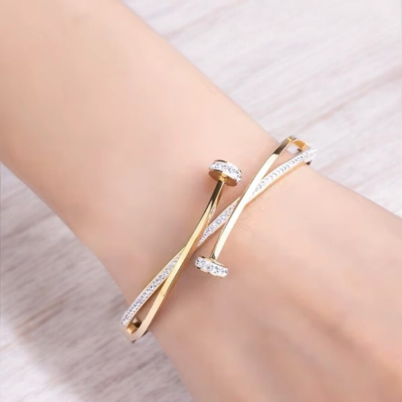 Crystal Pave Nail Stainless Steel Bangle Bracelets