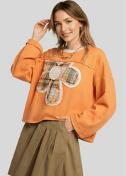 Plaid Flower Patched Round Neck T-Shirt | T-Shirts Daverri Fashions