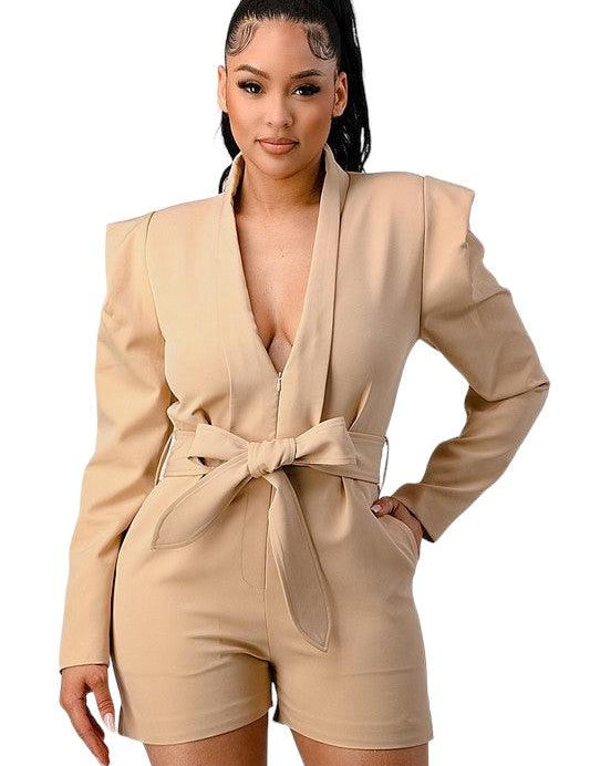 Blazer Romper with Belt Rompers