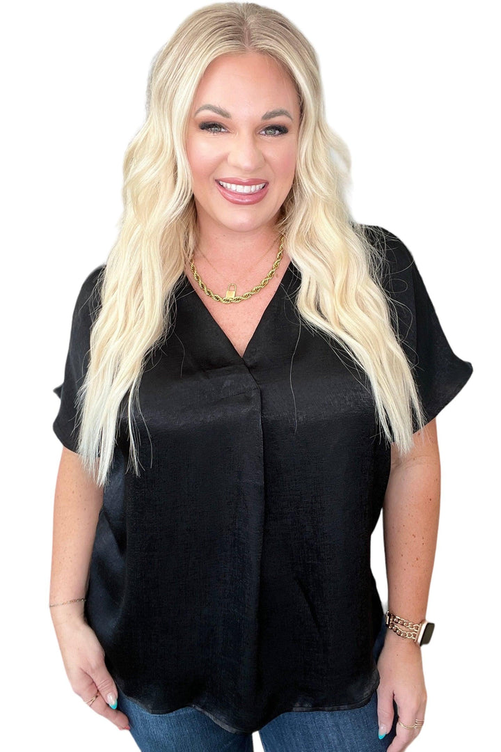 Plus Pleat Front V-Neck Top in Black 2XL Shirts & Tops