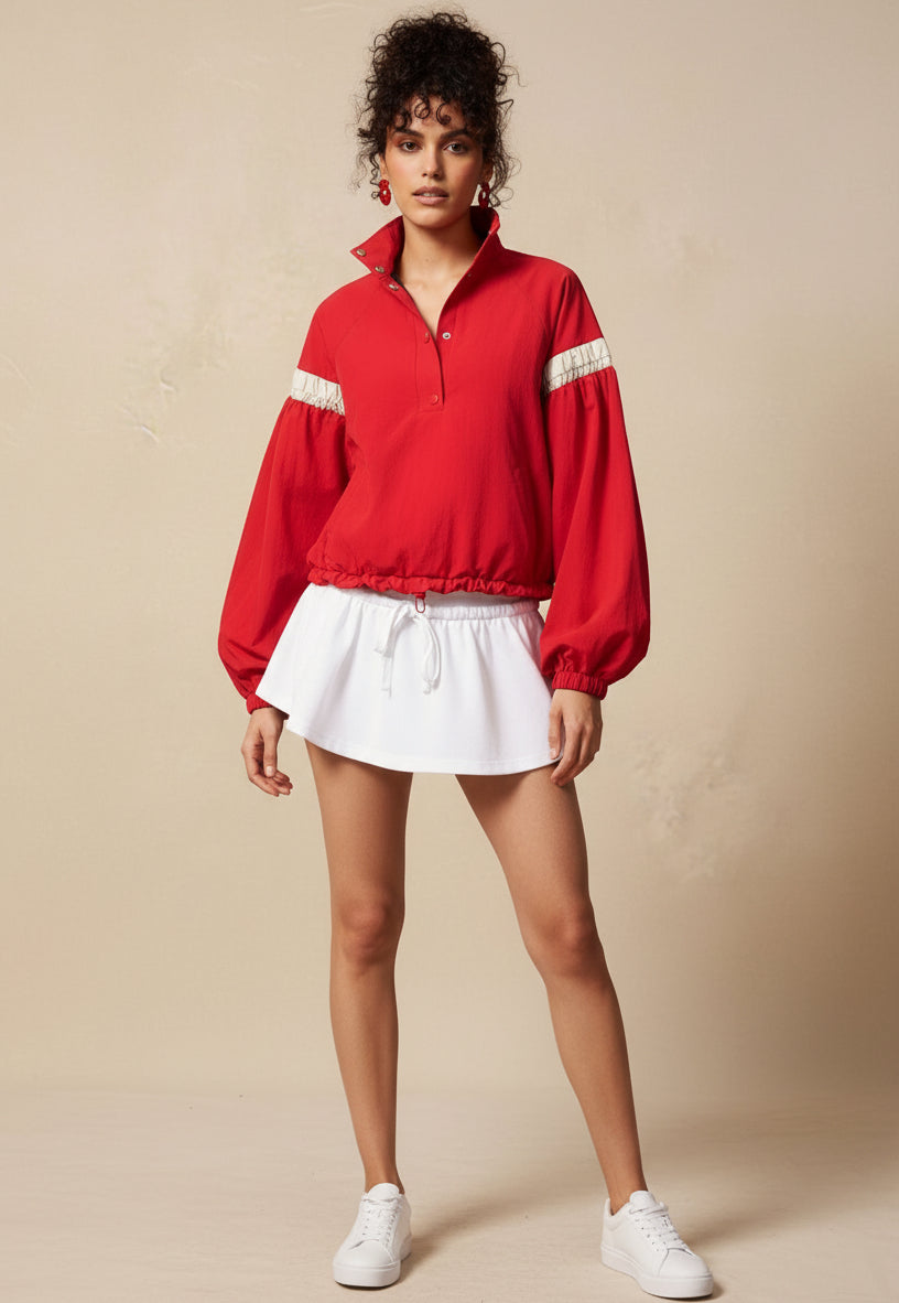 Daverri Half Snap Drawstring Hem Pullover