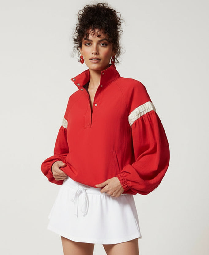 Daverri Half Snap Drawstring Hem Pullover