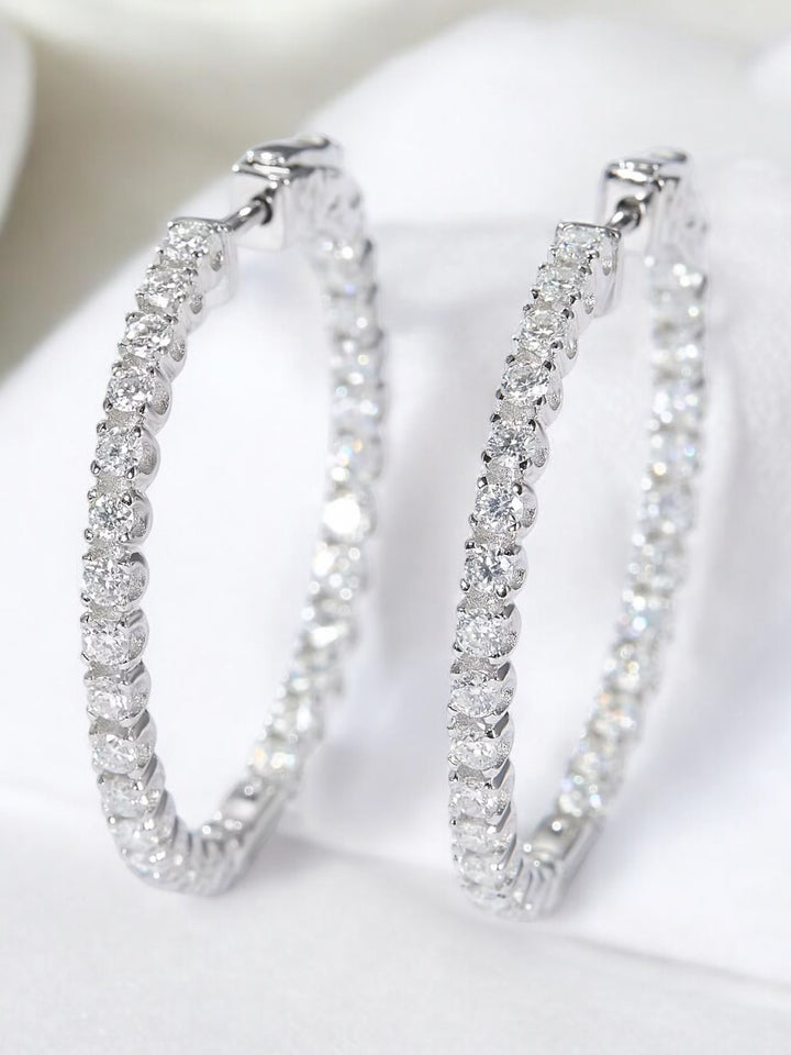 Sterling Silver 30mm Inside-Outside Round CZ Hoop Earrings Earrings