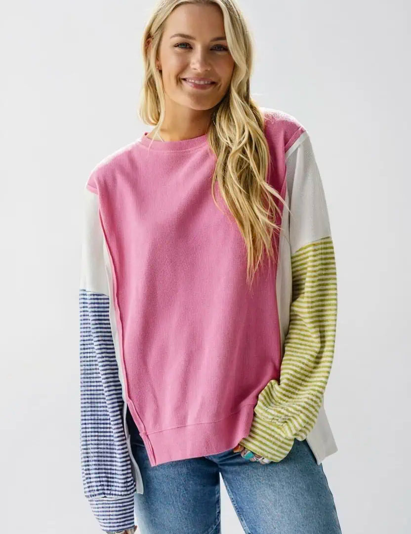 Exposed Seam Contrast Long Sleeve Sweatshirt | Sweatshirts Daverri Fashions