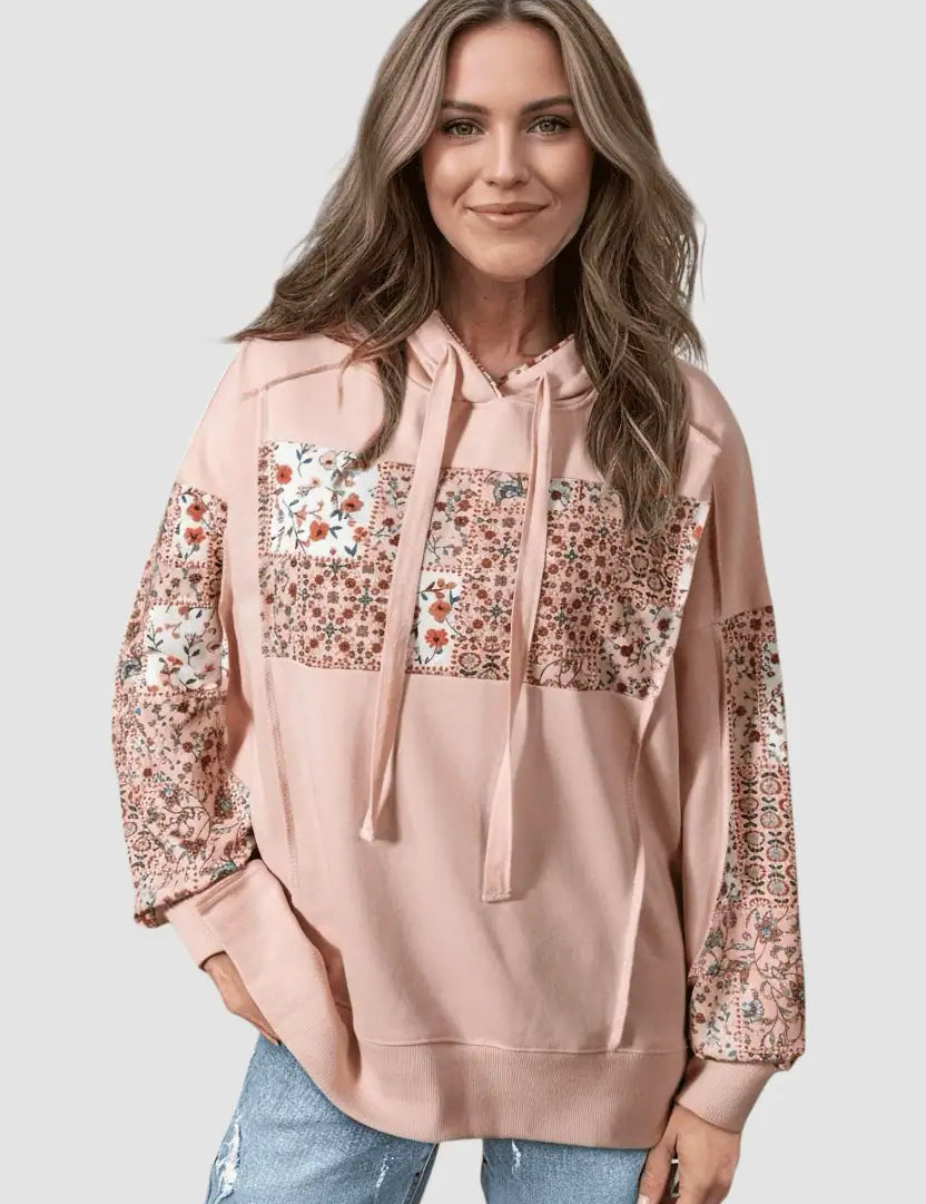 Floral Print Drawstring Long Sleeve Hoodie | Hoodies Daverri Fashions