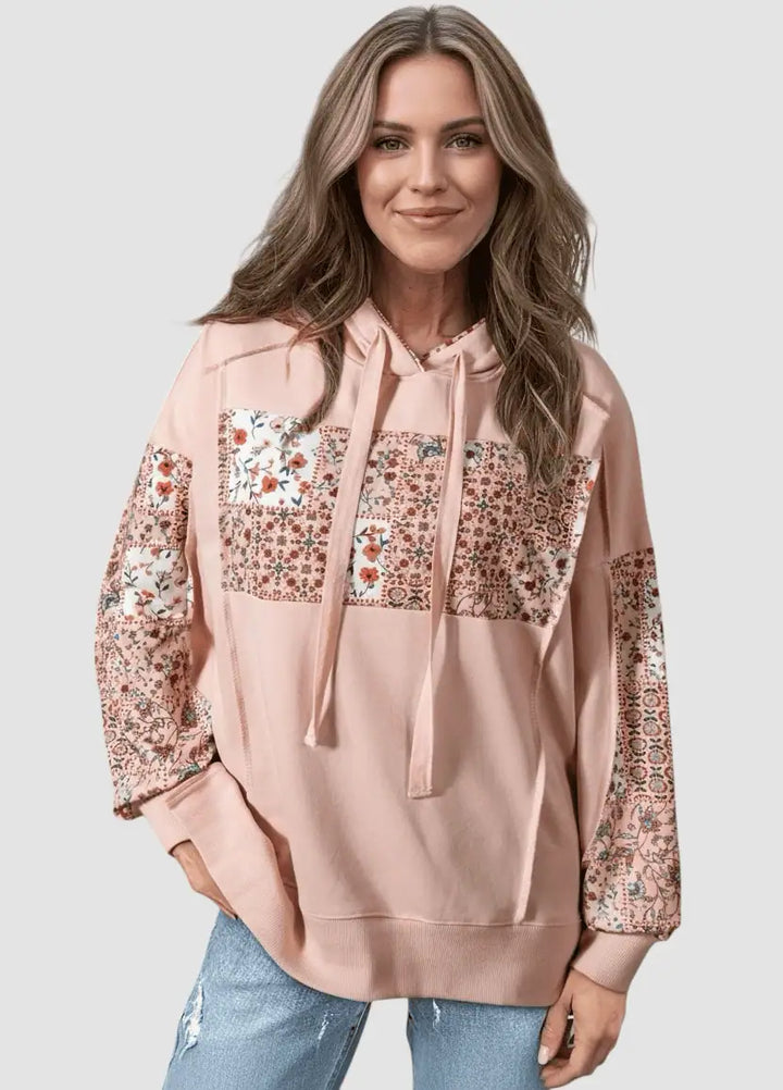Floral Print Drawstring Long Sleeve Hoodie | Hoodies Daverri Fashions