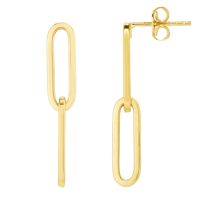 14K Gold Two Link Paperclip Drop Earrings Earrings