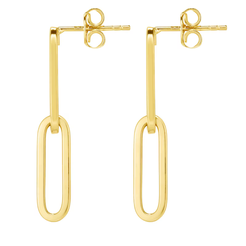 14K Gold Two Link Paperclip Drop Earrings Earrings