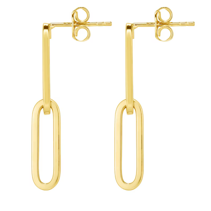 14K Gold Two Link Paperclip Drop Earrings Earrings