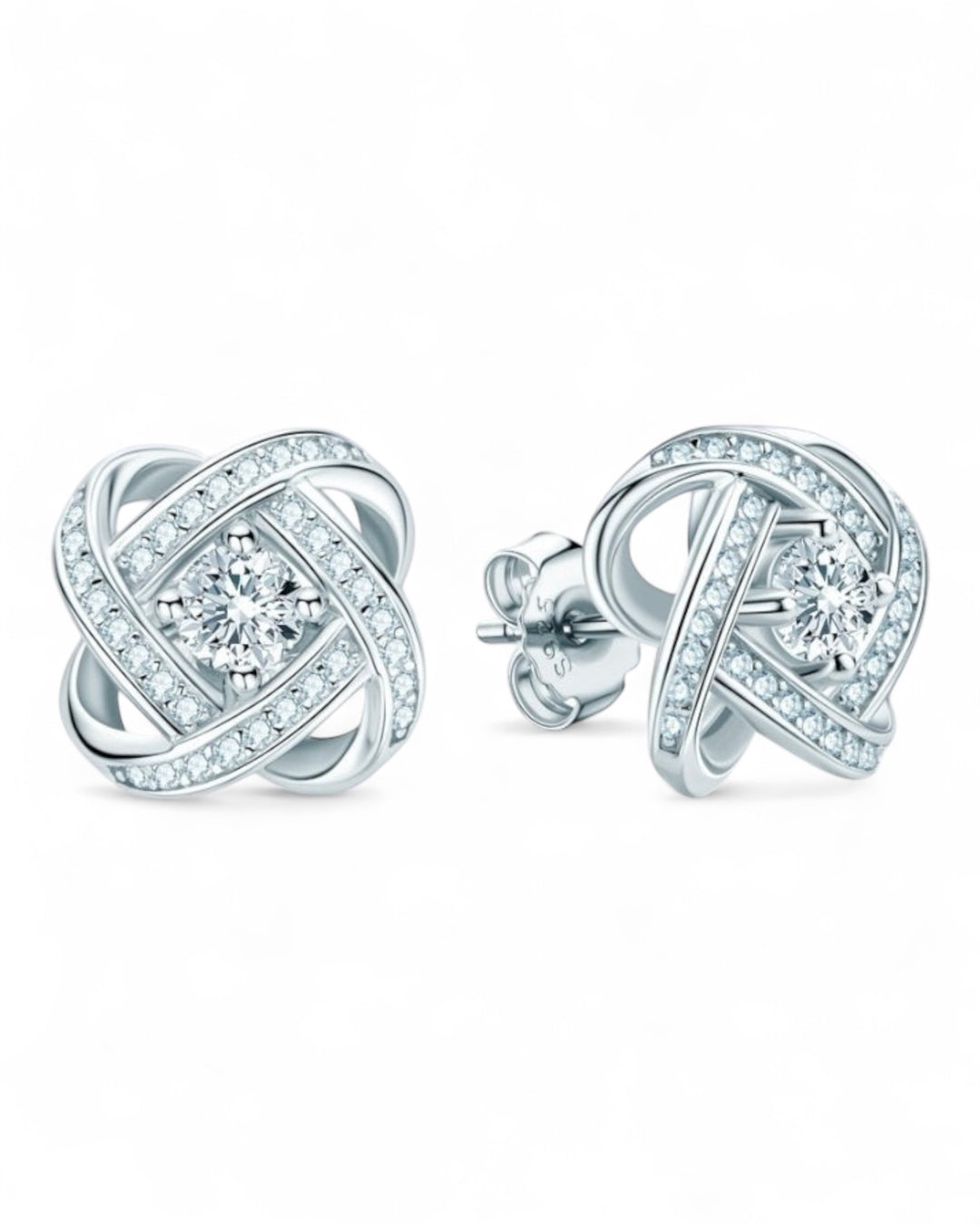 Silver Moissanite Love Knot Stud Earrings Earrings