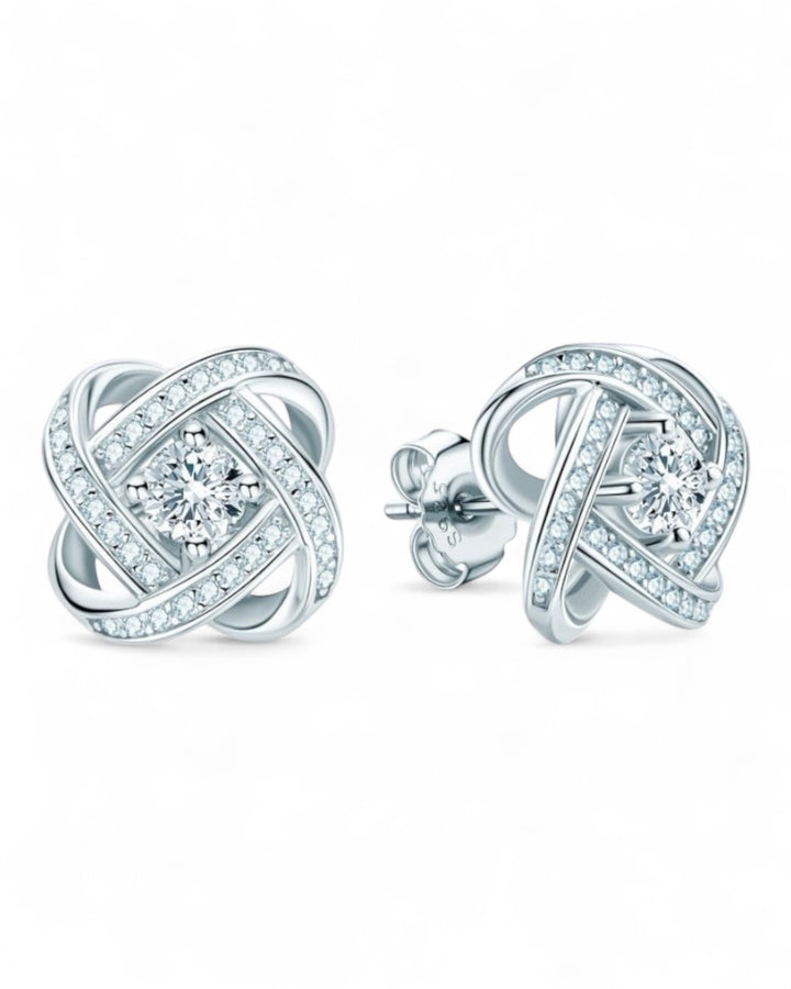 Silver Moissanite Love Knot Stud Earrings Earrings