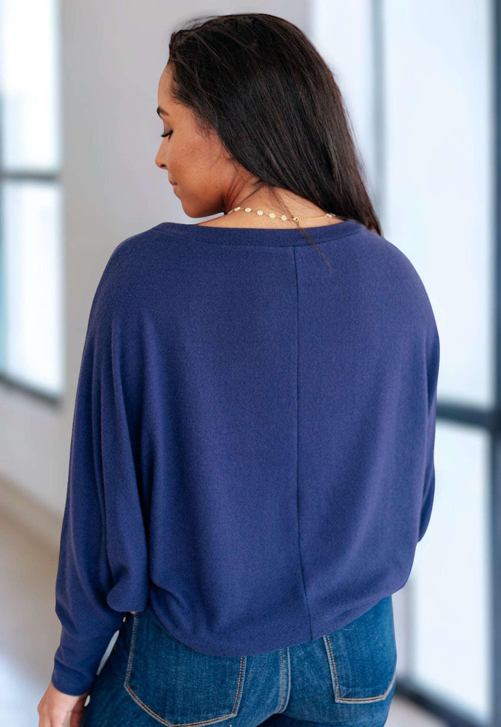 Batwing Sleeve Boatneck Top in Navy Shirts & Tops