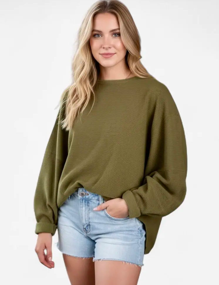 Ribbed Knit Oversized Sweatshirt | Sweatshirts Daverri Fashions