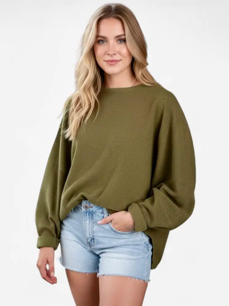 Ribbed Knit Oversized Sweatshirt | Sweatshirts Daverri Fashions