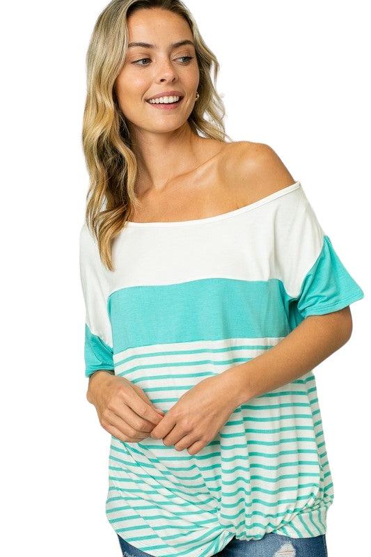 Plus Front Twist Off Shoulder Striped Top Shirts & Tops