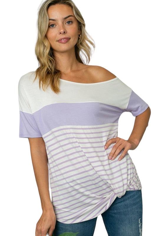 Plus Front Twist Off Shoulder Striped Top Shirts & Tops